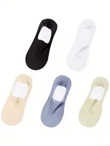 5 Pairs Invisible Boat Socks, Ultra-Thin Ice Silk Summer Socks, Breathable and Comfortable, Slim-Fitting Casual Style, Plain Pattern
