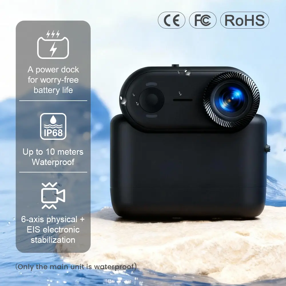 [Flycloud Nine] Mini body Camera 10m Waterproof 64GB 4K Action Cam whit Dual Stabilization EIS Anti-Shake for outdoor activities travel family moments kids pets