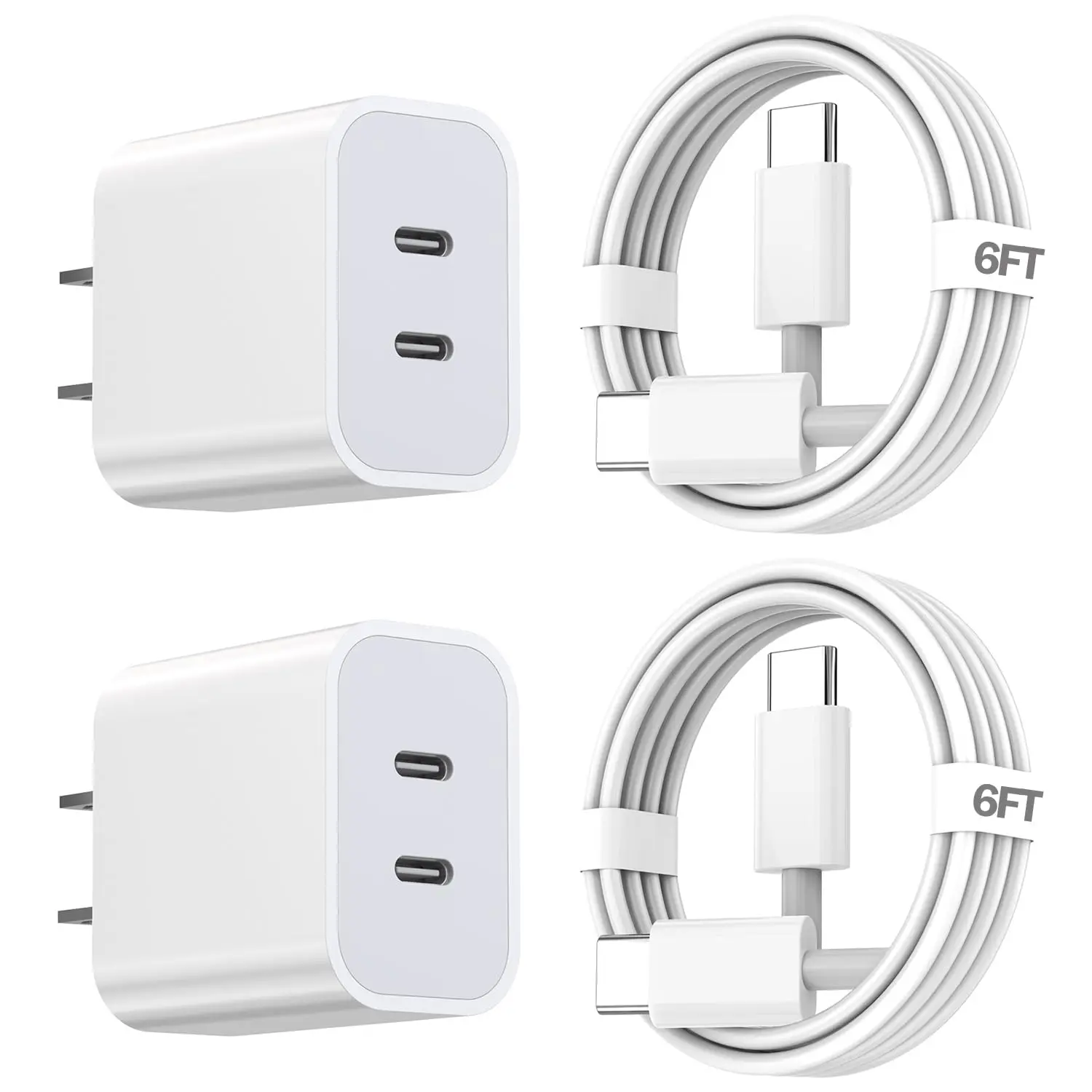 For iPhone 16 Charger,2Pack Dual Port Power Delivery Charging Block With 6FT USB C to C Fast Charger Cable for iPhone 15/15 Pro/iPad Pro/iPad Air/Mini