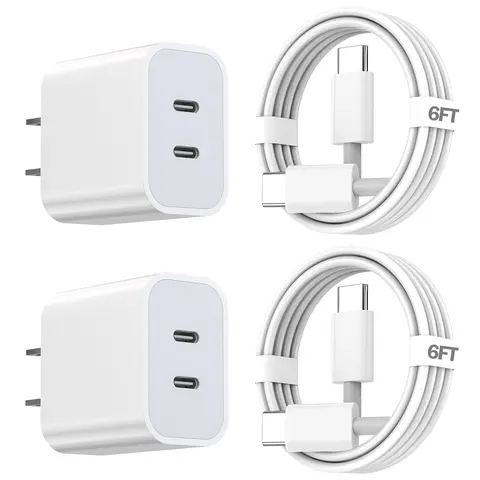 For iPhone 16 Charger,2Pack Dual Port Power Delivery Charging Block With 6FT USB C to C Fast Charger Cable for iPhone 15/15 Pro/iPad Pro/iPad Air/Mini