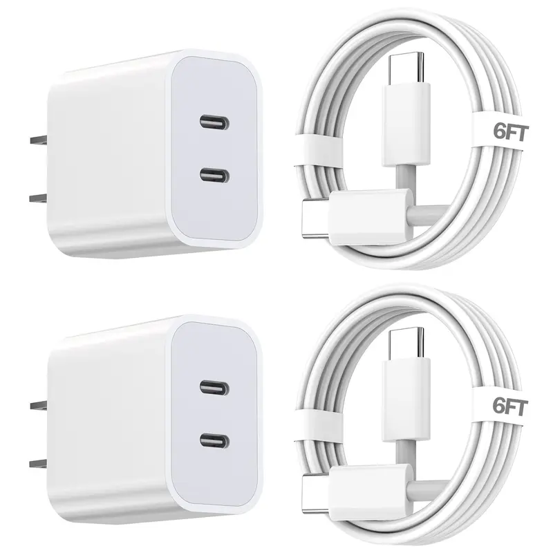 For iPhone 16 Charger,2Pack Dual Port Power Delivery Charging Block With 6FT USB C to C Fast Charger Cable for iPhone 15/15 Pro/iPad Pro/iPad Air/Mini