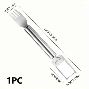 1-Pack Creative Stainless Steel Watermelon Cutter - Dual-Purpose Knife and Fork Divider for Slicing, Dicing, and Eating Watermelon
