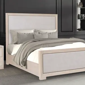 Wexford Modern Classic Panel Bed in Tawny or Weathered Black | Rubberwood & Oak Veneer with Premium Storage Detailing By FOA