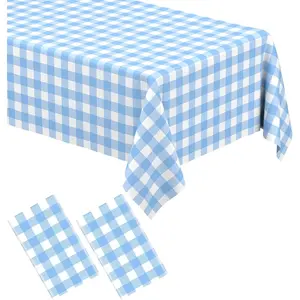 2 Pack Light Blue Gingham Rectangular Tablecloth Pale Blue White Checkered Disposable Plastic Plaid Table Cover for Parties Outdoor Picnic Birthday Wedding Camping 54 × 108 Inch