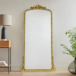 【Black Friday】TEHOME Baroque Ornate Framed Arch Gold Mirror, Antiqued Gold Framed Wall Mirror for Bathroom or Living room, Multiple Colors and Sizes