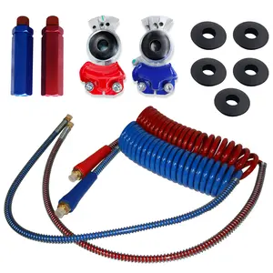 15ft Red & Blue Coiled Air Hose Kit w/ Glad Hands | Replacement Velvac 022025 035042 12600