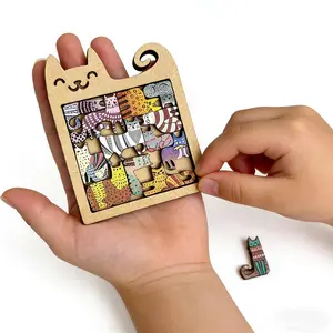 Adults' Logic Puzzle Cat Party | Fun Puzzle Piece | Anxiety | Original Gift Cat Shaped Puzzle | Decorative Wooden Toy | Collectible Puzzle | Birthday Gift