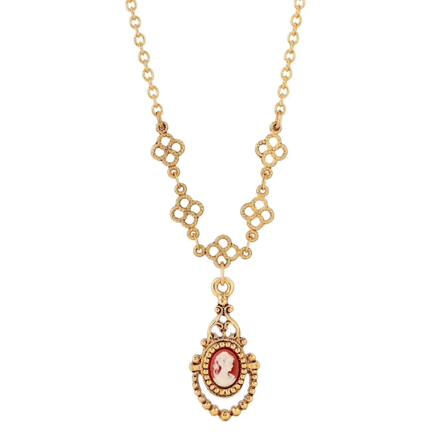 1928 Jewelry Royal Carnelian Cameo Pendant Necklace 16" + 3" Extender