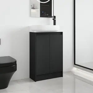 23 Inch Freestanding Bathroom Vanity with Sink, 23'' Floor Stand Single Sink Bathroom Vanity Combo, Modern Black Cabinet Set nightstand  with  storage