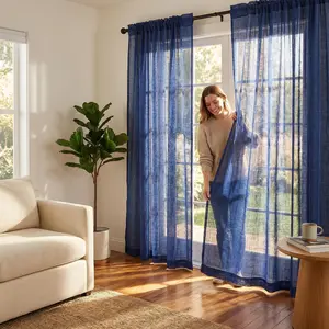 Cozy Curtain 2pcs 52x84 inch Rod Pocket Curtains, Solid Color 540D Fabric with Mixed Chenille Strip Pattern, Soft Textured Window Drapes for Bedroom, Living Room and Home Decoration L39, Light Filtering Curtains