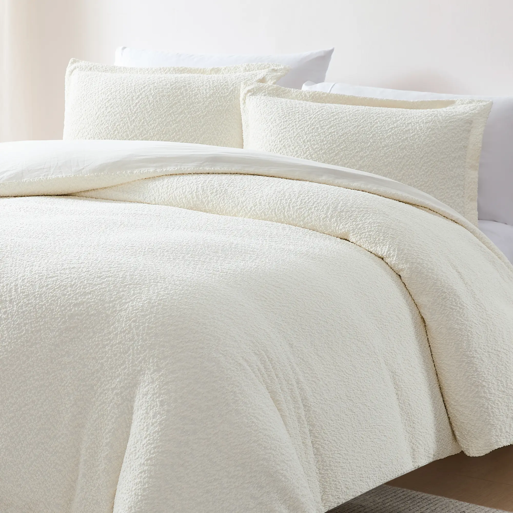 Lush Decor Lotti Boucle Duvet Cover 3 Piece Set Soft White Full/Queen Size Textured Cozy Bedding Modern Minimalist Decor OEKO-TEX Certified