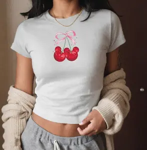 Cherry Mouse Coquette Baby Tee, Bow Womens Y2K 90s Shirt Princess Aesthetic Top, Trendy Family Vacation Outfit, Soft Girl Era Gift for Her