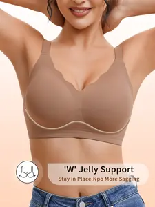 Women's Wireless Push-Up Jelly Bra, Soft Support Full Coverage, Comfortable Daily Wear, Slim-Fitting Plain Design, All Seasons