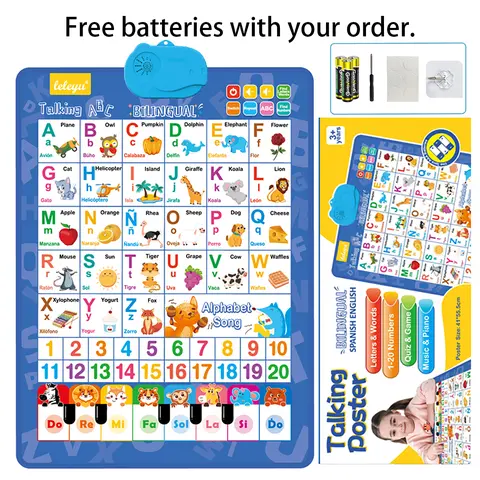 Spanish English Bilingual Audio Early Education Wall Chart Finger Piano Cognitive Pure English Sound Early Education Wall Chart Educational Toys Point Reading Book Educational Equipment Early Education Companion Reading Machine