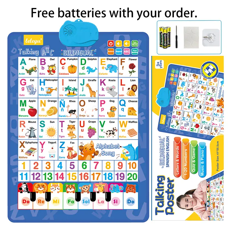 Spanish English Bilingual Audio Early Education Wall Chart Finger Piano Cognitive Pure English Sound Early Education Wall Chart Educational Toys Point Reading Book Educational Equipment Early Education Companion Reading Machine