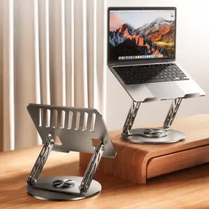 Sturdy, Portable, and Ergonomic Laptop Stand for Desktops — Height-Adjustable, Ventilated Cooling Design, Foldable — Compatible with All Laptops 15.6 Inches and Under — Silver，laptop stand with 360 rotating base, computer ，multi-angle laptop riser