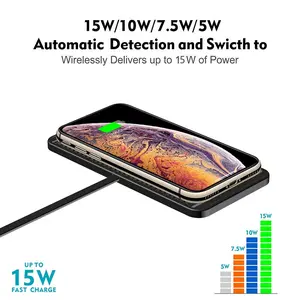 15w Car Wireless Charger Pad, Fast Charging Station, Smart Charger, Silicone Anti-Slip Mat, Compatible with iPhone & Samsung, Android, Xiaomi