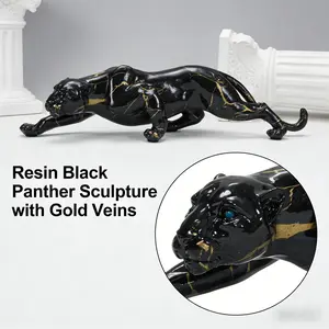 15.35 Inch Gold Walking Leopard Statue, Hand-Painted Resin Leopard Figurine, Decorative Sculptures, Modern Luxury Home Decor, Office Entrance Art Gift