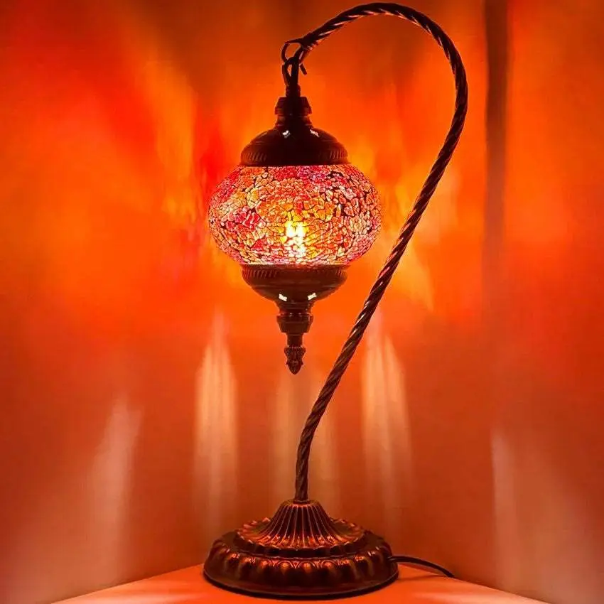 Fiery Grace: Red Ember Swan Neck Handmade Turkish Mosaic Lamp