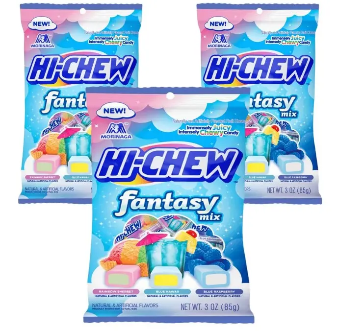 Hi Chew Candy Fantasy Mix - Rainbow Sherbet, Blue Hawaii, and Blue Raspberry Flavors, Fruity Chewy Japanese Taffy, 3oz per pack, Japanese Candy Pack of 3