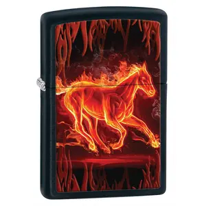 Zippo Manufacturing  2019 28304 Fiery Fire Flaming Horse Lighter - Black Matte