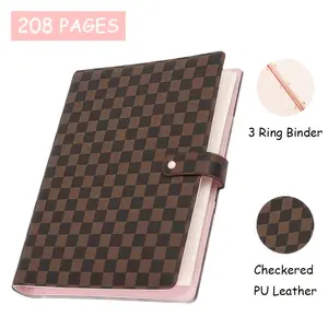High-Quality PU Leather Three-Ring Notebook, 208 Pages Replaceable Lined Inserts, Grid Hard Cover, Ideal for Professionals, Meeting Notes, Daily Planning