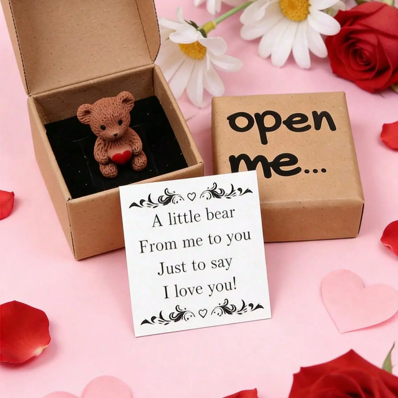 1Pc 'Open Me' Surprise Gift Box Set, Perfect Gift Bundle, Party Gifts, Party Gift Packs - Sentimental Gift For Birthday, Anniversary, Wedding, Handmade, Includes Love Card, Paper Material, Cartoon Pattern, Paper Art Craft, Bear Decor