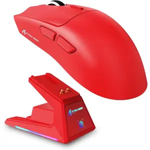 ATTACK  X1  Gaming  with RGB  Dock, PAW3395 PRO Sensor Up to 40K DPI,53g Ultra Light Tri-Mode  Mice,1KHz Polling Rate 5 Programmable Buttons for WIN/-Red