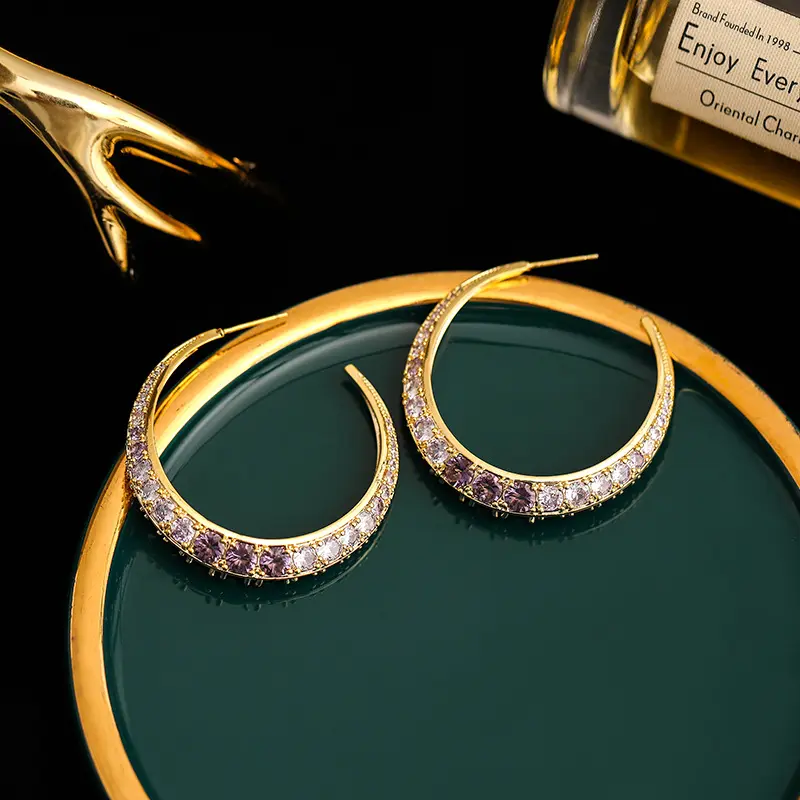 Luyi Jewelry S925 Silver Needle Earrings, Elegant and Luxurious Earrings, Exaggerated C-Shaped Large Hoop Earrings