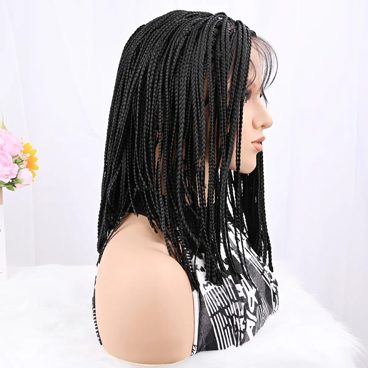 Short Boho Box Braided Lace Front Wig with Baby Hair Synthetic Hair Daily Wear Kiki - 16 main image 3
