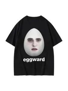 Eggward Cartoon Print T-Shirt, Fun Casual Short Sleeve, Unisex Soft Breathable Daily Wear, Comfortable Home Clothing, Y2K Street Style