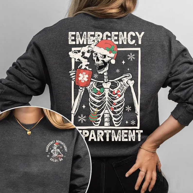 Emergency Department Christmas, Skeleton Christmas Sweatshirt, Nurse Skeleton Shirt, ER Crew Christmas Shirt, Er Christmas Gift For Nurse