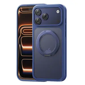 New Trendy Matte Skin Surface Fundas Magnetic Phone Case with 360° Rotating Stand Bracket Shockproof Cover for iPhone 17 16 15 14 13 12 PRO MAX PLUS,AIR  Durable Acrylic TPU Magsafe Casing,The perfect holiday gift for friends and family.