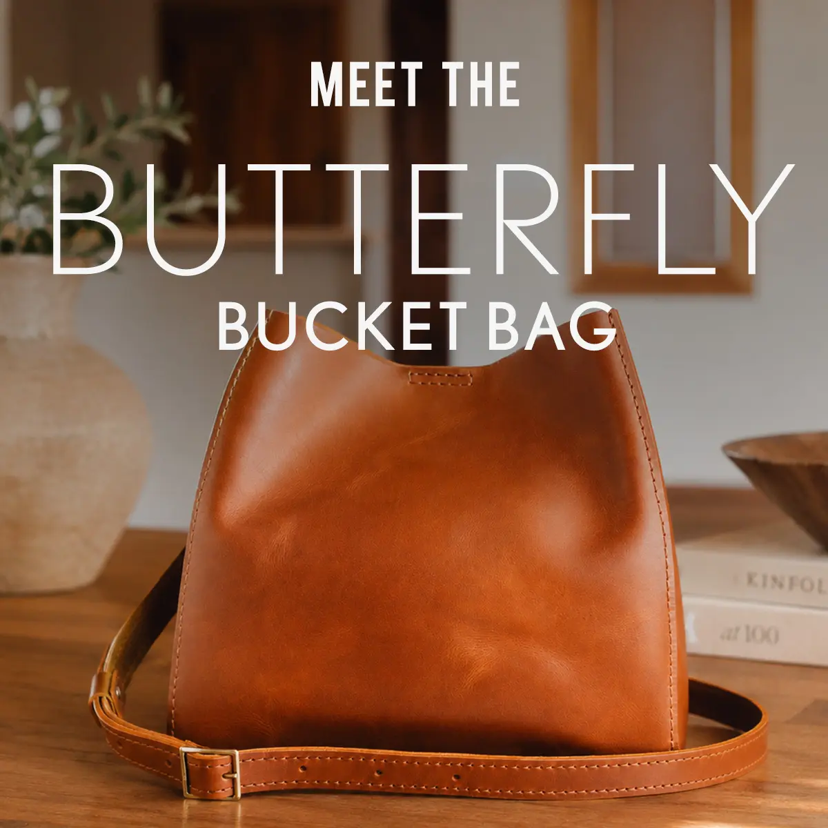Portland Leather Butterfly Bucket Bag - Soft Structured Carry - Leather Bucket Bag, Drawstring Closure, Adjustable Strap, Daily Wear