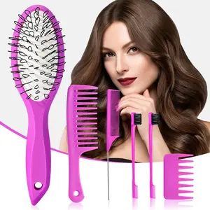 Wig Brush Comb Set, 2pcs Professional Styling Extension Brush Kit with Travel Size for Human and Synthetic Hair