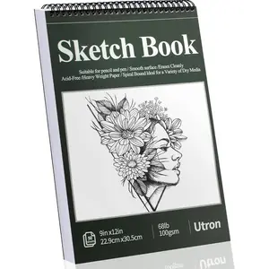 9"x12" Sketchbook Drawing, Top Spiral Sketching Pad, 100GSM/68LB Acid Free Art Sketching Pad, Drawing Paper, Beginner Artist (50 Sheets, White)