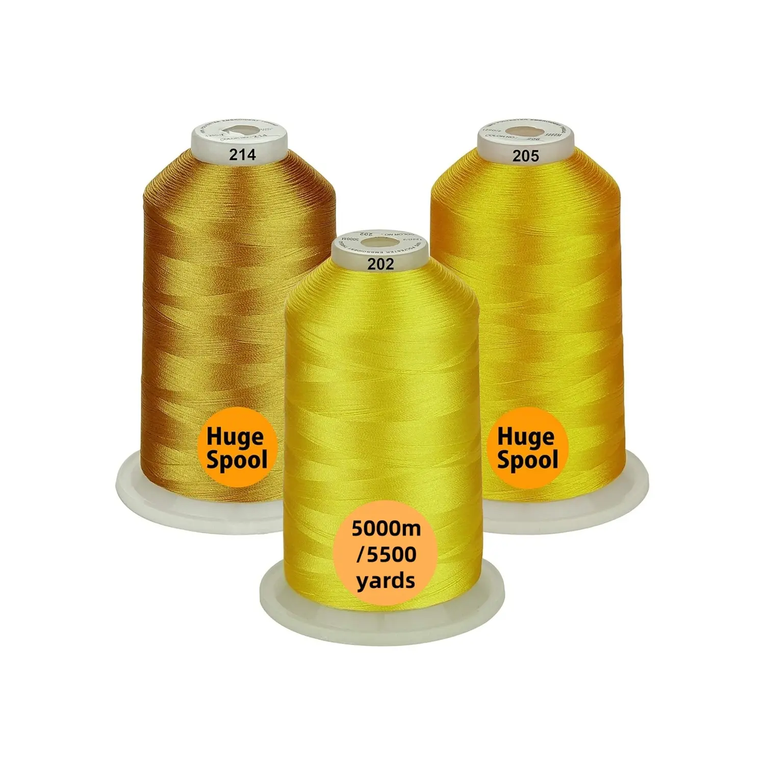 3 Spools Differ Yellow 5000m Polyester Machine Embroidery Thread, 40wt, 5500 Yards, Suitable for All Embroidery Machines, High-Quality Sewing Supplies