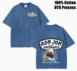 Unisex Ron Jon Surfboards Shark Graphic Washed Tee DTG Process Unisex Loose-Fitting T-shirt, Pure Cotton Casual top, Smooth Fabric, Minimalist Style, Street Style, Classic T-shirt, Makes a Great Gift. 53T
