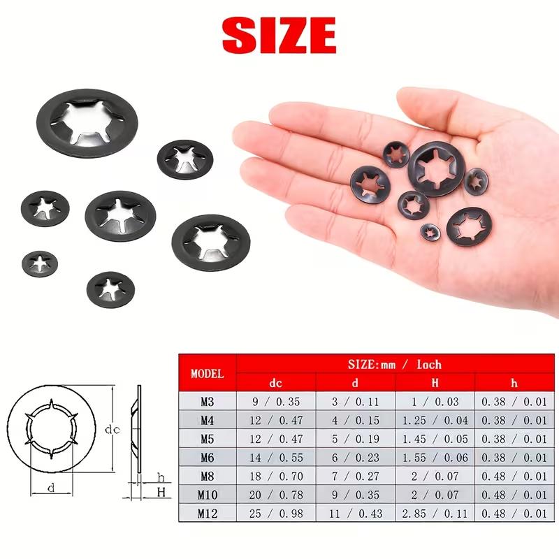 280 Pcs Internal Tooth StarLock Washers Assortment Kit 8 Sizes Quick Fastening Set 65Mn Steel Black Oxide Star Lock Washers for Hardware Repair  Mechanical Fixing