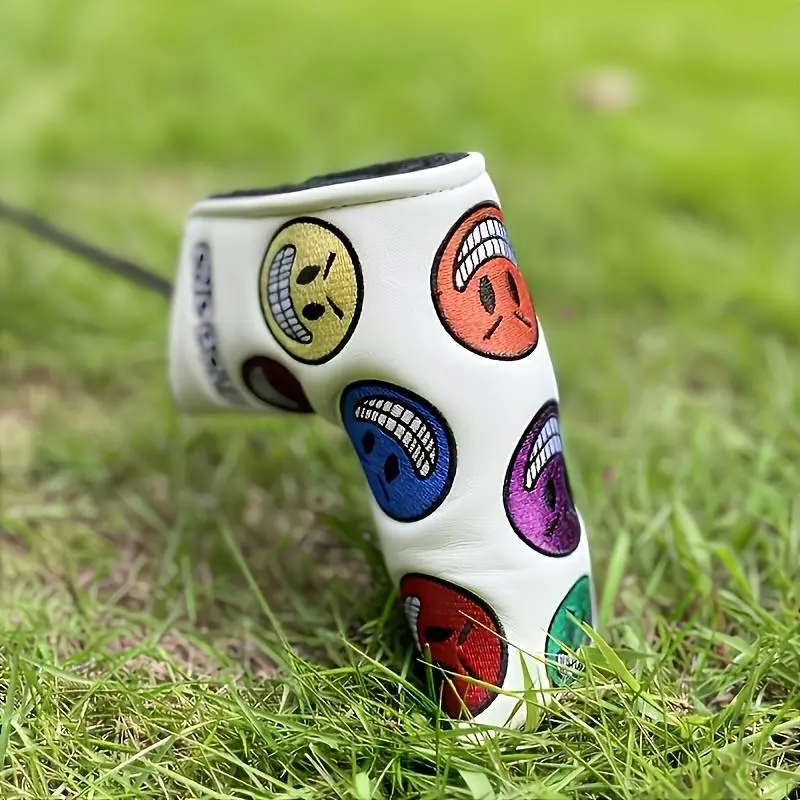 Golf Club Putter Case, Fashion Smiling Face Embroidered Design, Waterproof & Wear-Resistant PU Material, Durable Golf Accessory, Golf Supply, Golf Equipment