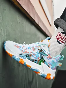 1 Pair Unisex Graffiti Performance Basketball Shoes: Shock-absorbing & Non-slip, Breathable Mesh Upper + Anti-twist Rubber Outsole + Printed Patchwork, Street Sporty Style, Ideal for Teenagers' Court Games & Daily Streetwear