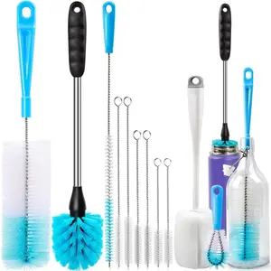 Bottle Brush Tube Cleaning Lab Set with Long Handle, Cup Cleaner for Washing Narrow Neck Beer Wine Decanter Pipes Lids Sinks Cap Covers, White