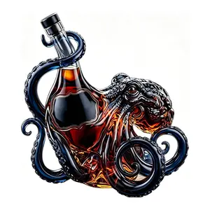 Explorinox （Capacity: 350 ml）Octopus-Shaped Glass Decanter 3D Artistic Borosilicate Bottle for Whiskey Wine Soda Decorative Liquid Bottle Unique Bar Decor Gift for Marine Lovers