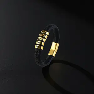 Men’s Braided Leather Bracelet with Gold Accents | Luxury Magnetic Clasp Bracelet for Men