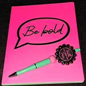 Hot pink Be Bold 60 sheet no line journal with coordinating Hotpink, black and lime green beaded plastic ink