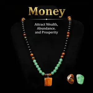 CrestJewels Wealth Necklace, crafted from natural obsidian, natural Dongling jade, and natural tiger’s eye stone pendant, infused with healing crystals; suitable for anniversaries, vacations, and themed parties; a gift that suits both men and women.