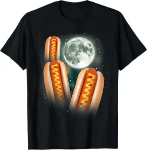100% Cotton Tee Three Glizzy Moon | Funny 3 Howling Hotdogs Cursed Meme T-Shirt T-Shirt with Look
