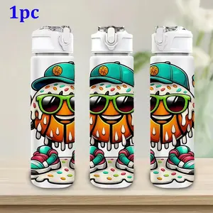 1pc basketball 67 pattern 750Ml/26Oz Plastic Portable Sports Water Bottle, Sports Drinking Bottle, Printed Design, Leak-Proof with Pop-Up Lid, Perfect for Outdoor Activities, Fitness, Cycling, an Ideal Gift for Christmas