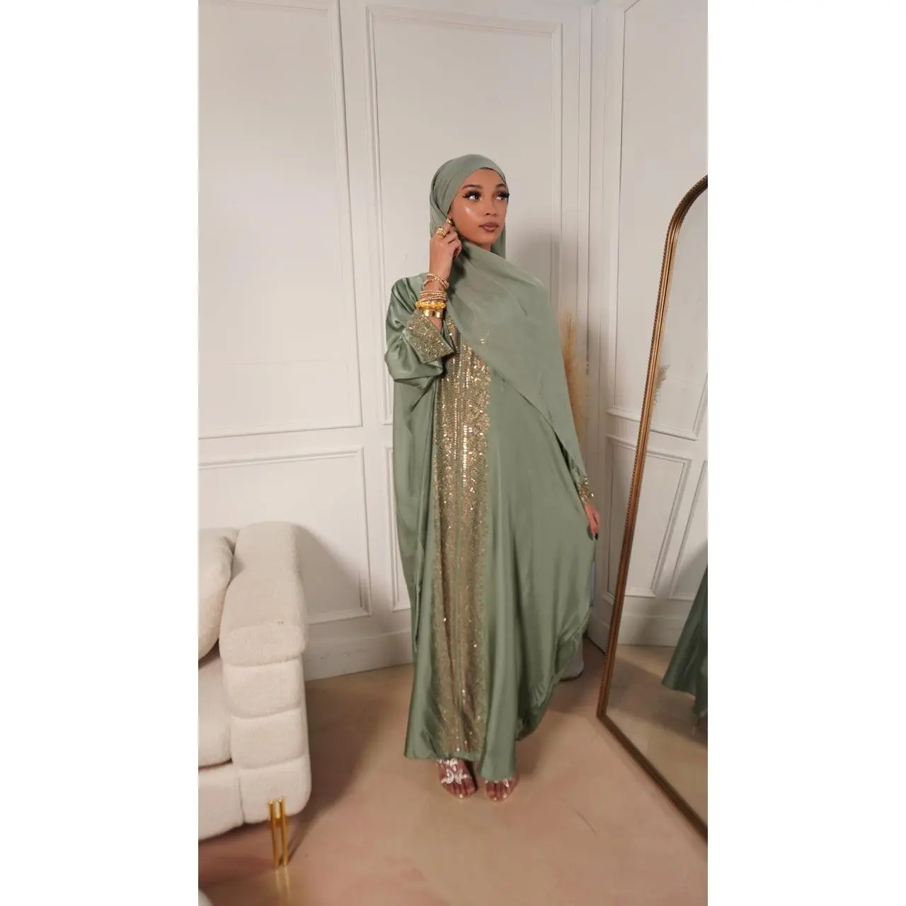 Zahra Sage Green Abaya Set Zahra Sage Green Abaya Set
