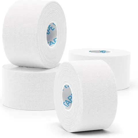 OKTAPE White Athletic Tape 4 Rolls, 45ft Per Roll 1.5inch x 15yards, Very Strong Easy Tear Wrist Ankle Sports Tape, No Sticky Residue for Athlete & Sport Trainers & First Aid Injury Wrap, Hockey Stick Athletes, Medical, Athletic Trainers